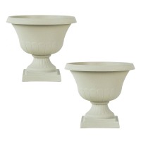 2 Pack of 12 Inch Light Stone Taupe Classic Urn Plastic Planter for Indoor and Outdoor Use   